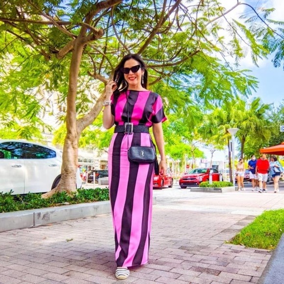 Christopher John Rogers for Target Black Pink Stripe Midi Dress - Picture 2 of 9